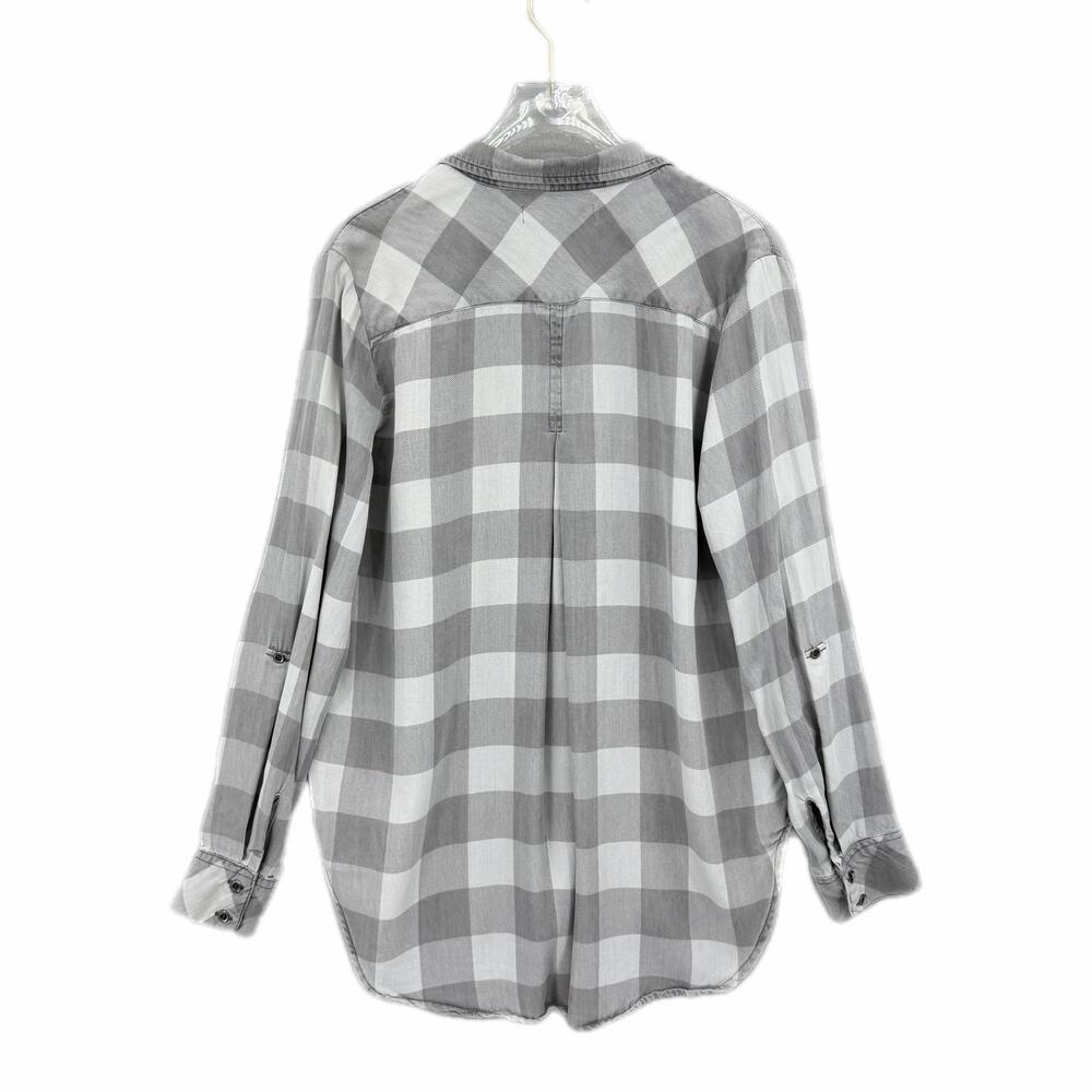 Billy T Gray Plaid Button Up Long Sleeve Collared Lightweight Soft Fall Blouse - Picture 7 of 13